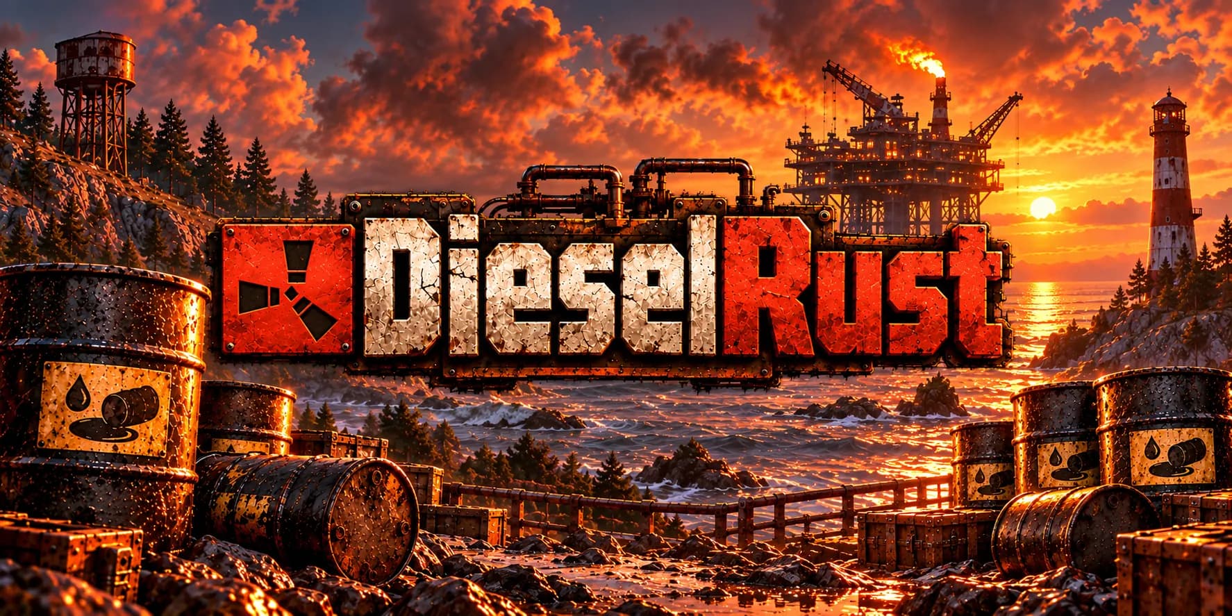 DieselRust – Ölplattform im Sonnenuntergang